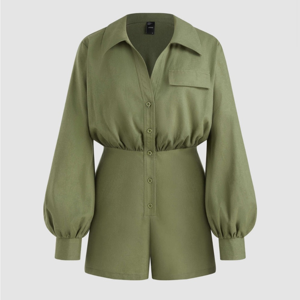 Cider Collar Solid Button Romper - image 1